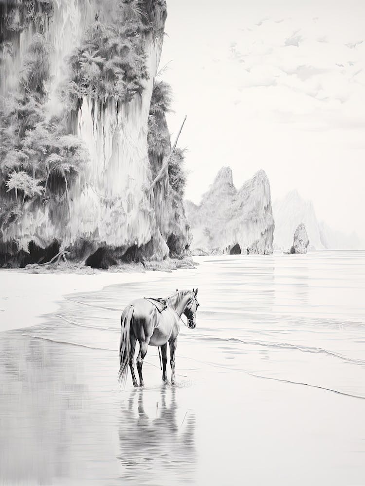 A Horse Oil Painting In Railay Beach, Thailand, Portrait 4