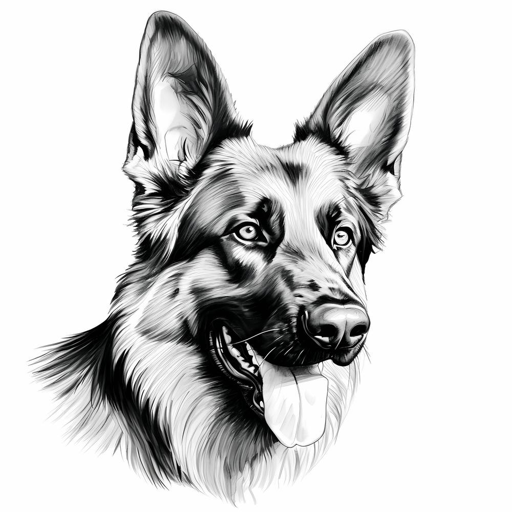 Black and White German Shepherd drawing 1