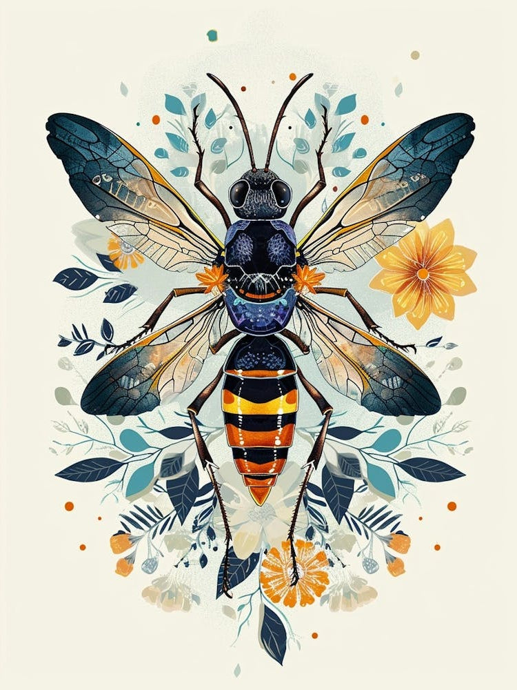 Colourful Insect Illustration Yellowjacket 5