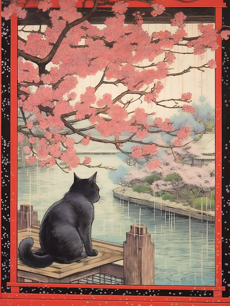 Cat In Cherry Blossoms 1
