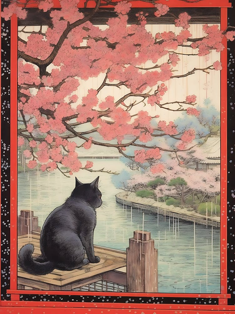 Cat In Cherry Blossoms 1