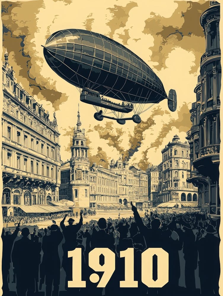Aihrgdesign A Vintage Poster Of An Early Airship Soaring Abov 5d725f88 91ac 470d 820c 62a2648af3f8 2