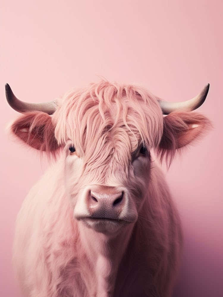 Pastel Pink Portrait Of Highland Cow 4