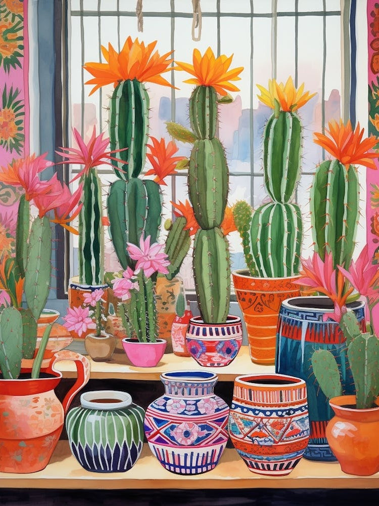 Cactus Painting Maximalist Still Life Melocactus Cactus 1