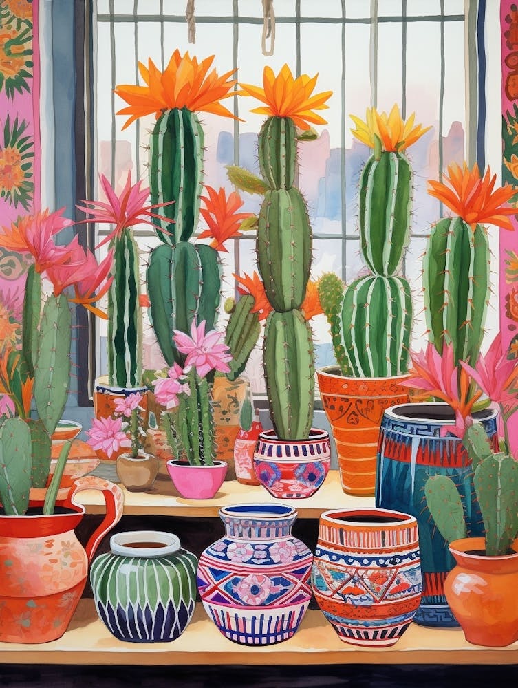 Cactus Painting Maximalist Still Life Melocactus Cactus 1