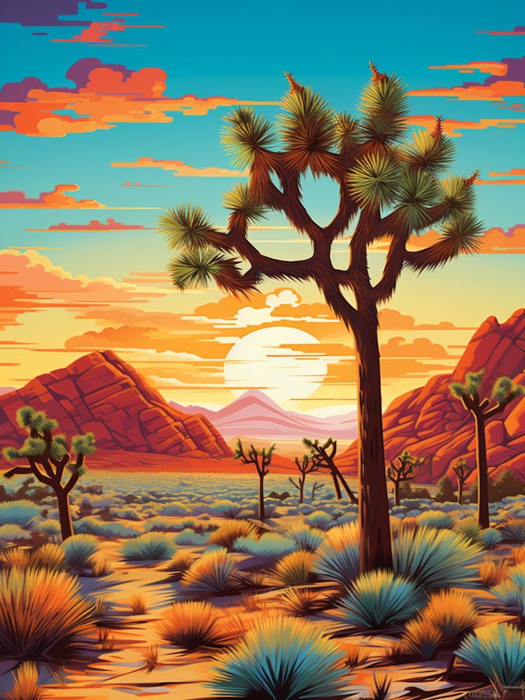 Joshua Tree At Sunset In South Western Style (2)