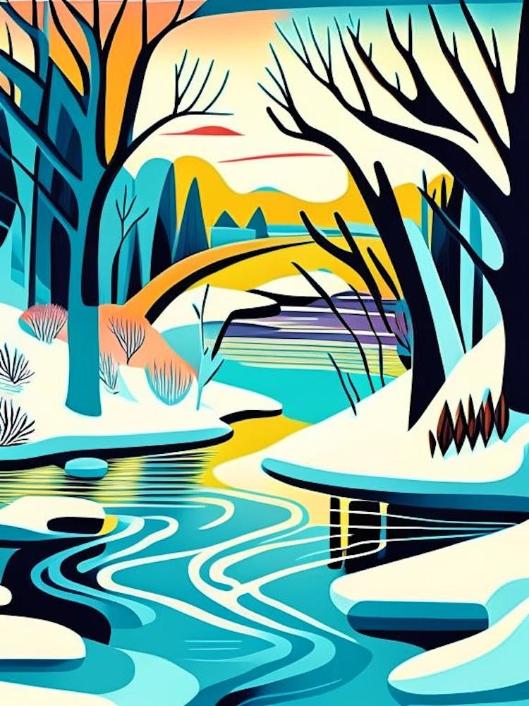 Frozen River Waterscape Midcentury 1