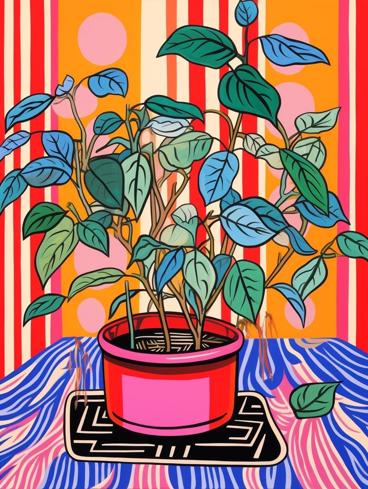 Pink And Red Plant Illustration Rubber Plant Tineke Ficus 3
