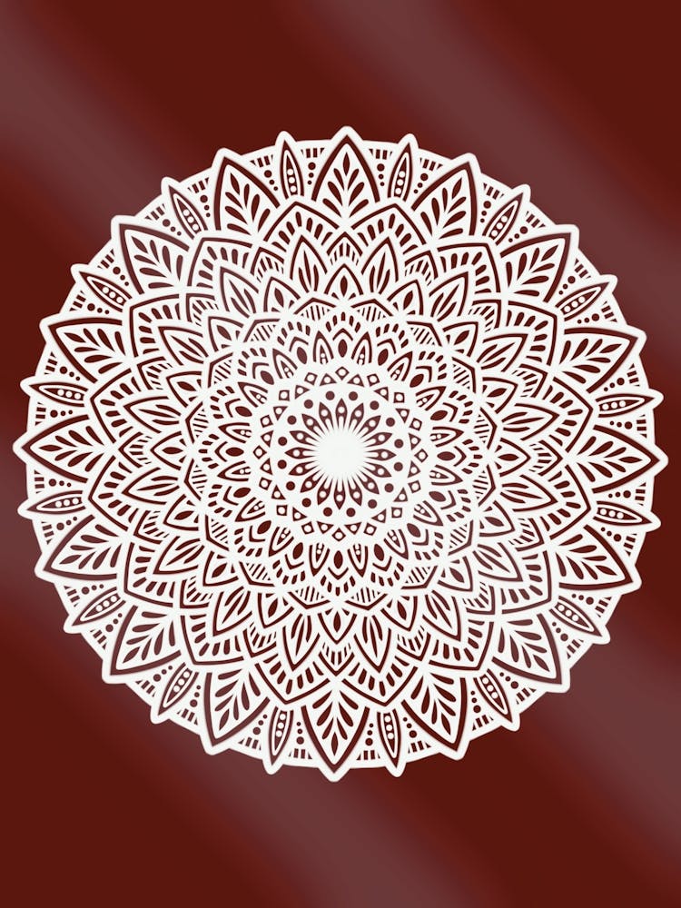 WA240002 - Elegant White Mandala on Maroon Background - Intricate Bohemian Art