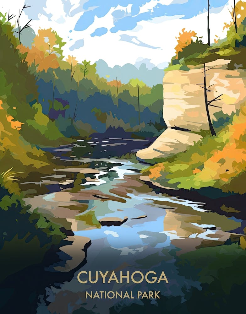 Cuyahoga Lake National Park Travel Poster Illustration Style 4