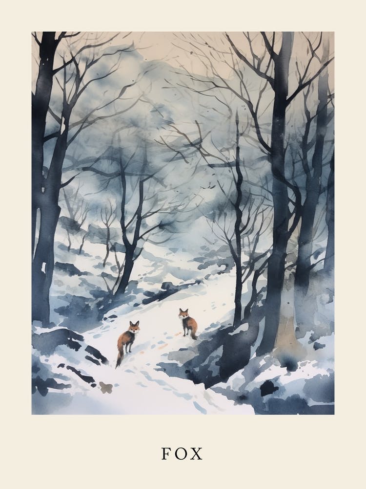 Winter Aquarell Fuchs 1 Poster