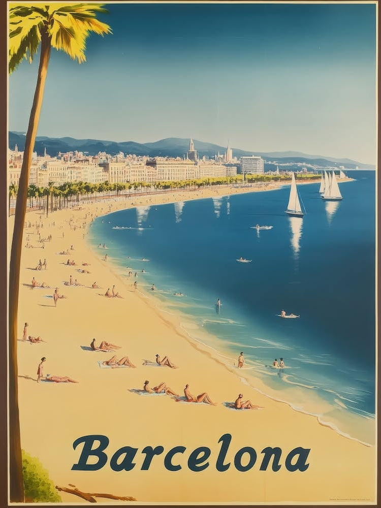 Aihrgdesign A Mid Century Modern Travel Poster For Barcelona