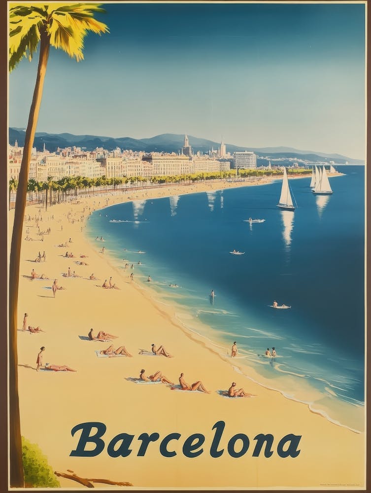 Aihrgdesign A Mid Century Modern Travel Poster For Barcelona