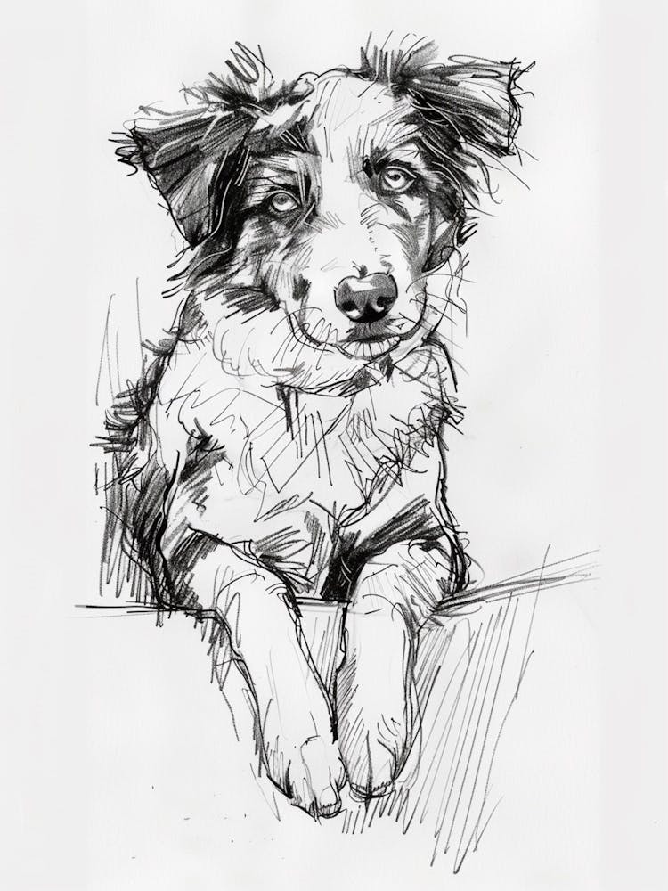 Miniature American Shepherd Dog Line Sketch 4