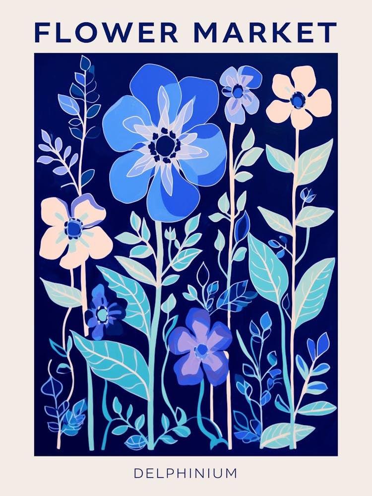 Blue Flower Market Poster Delphinium 1