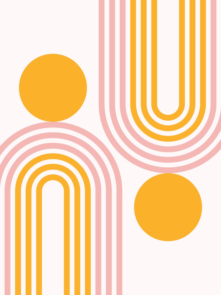 Mid Century Modern Geometric in contemporary mustard yellow gold pale pink (Rainbow and Sun Abstract Design) 1