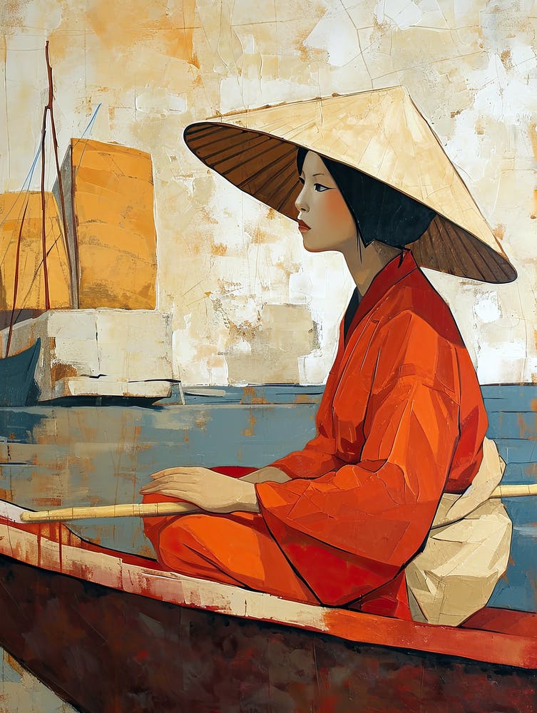 Asian Woman In Boat, Chine