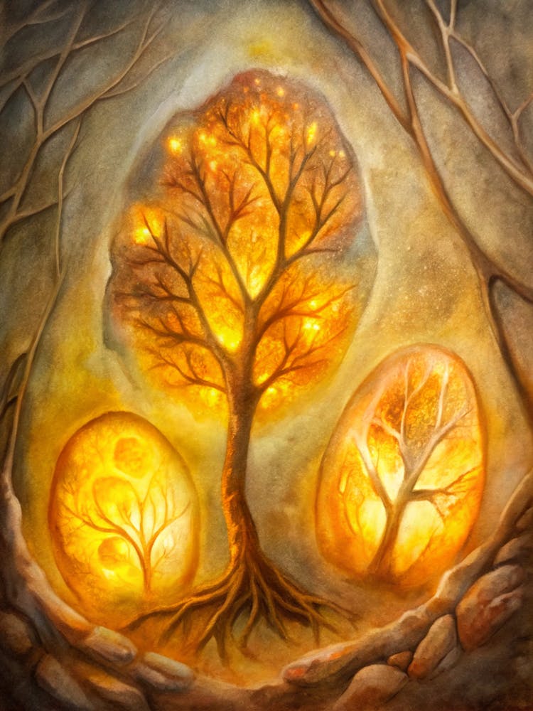 A Glowing Image Of Ancient Tree Fossils In Amber