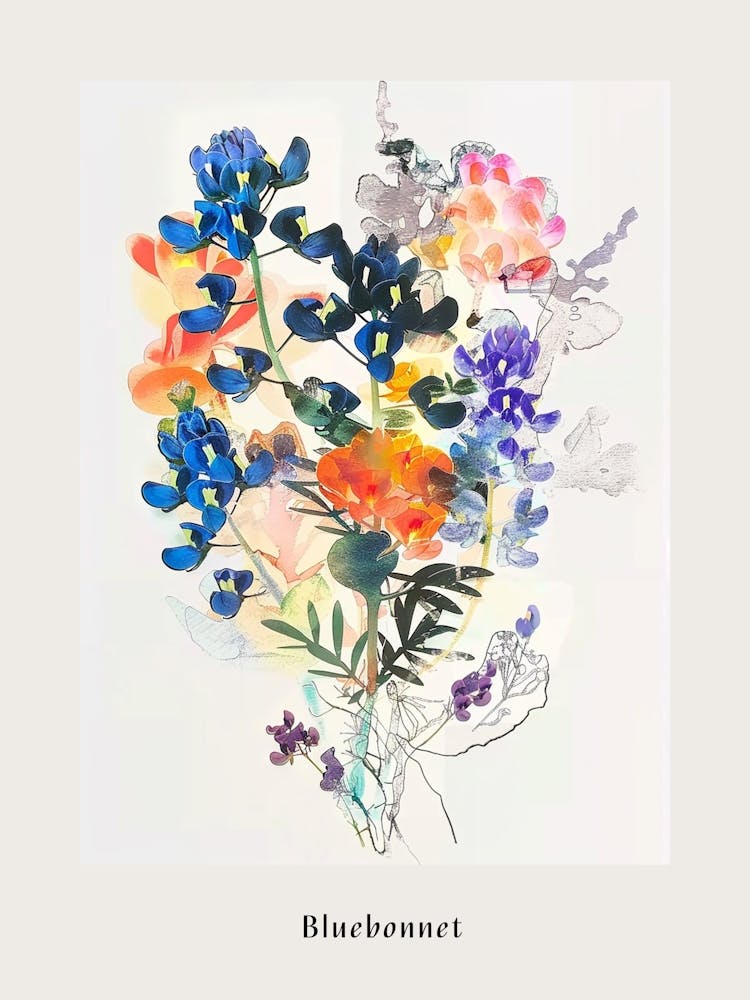 Bluebonnet 5 Collage Flower Bouquet Poster