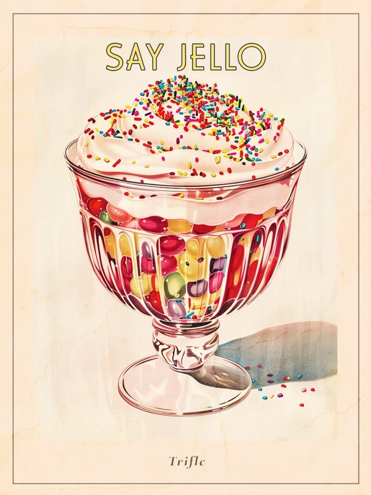 Retro Trifle With Rainbow Sprinkles Vintage Cookbook Inspired 4 Poster
