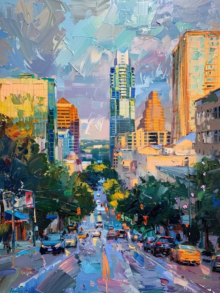 South Congress Avenue Austin Texas Oil Painting 2