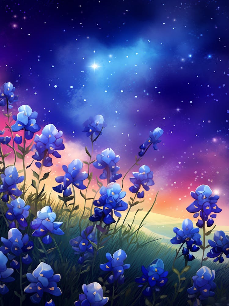 Bluebonnet Wildflower With Starry Sky (3)