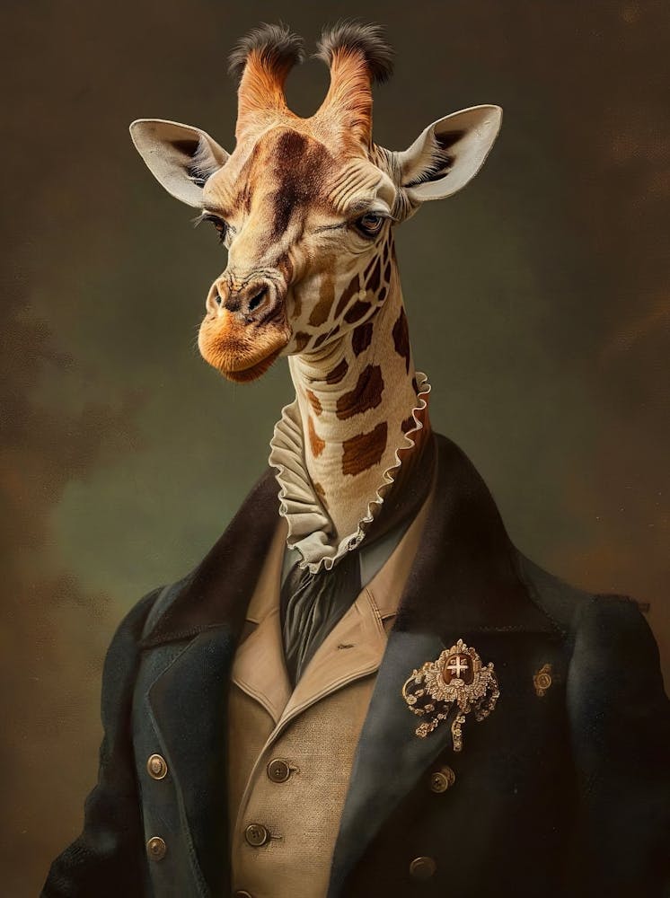 Victorian Animals Portrait, Royal Giraffe Vintage Print, Dark Moody Renaissance Animal Printable Art, Altered Art Poster, Animal Lover Gift