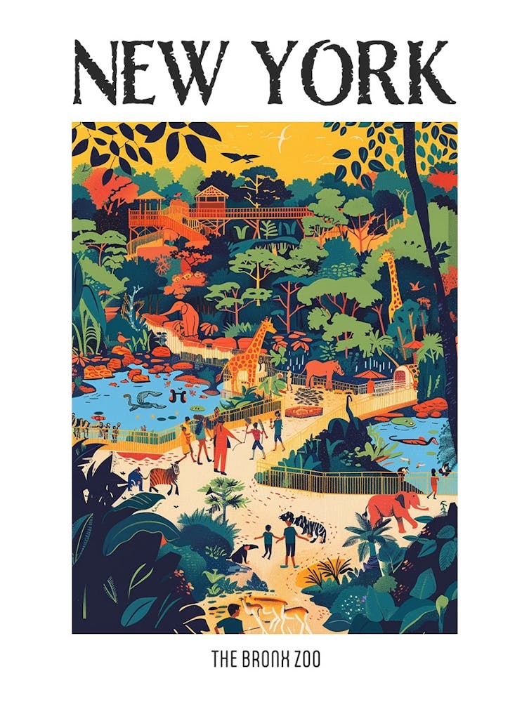 The Bronx Zoo New York Colourful Silkscreen Illustration 4 Poster