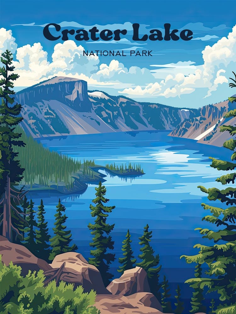 Crater Lake National Park Beautiful Art Illustration