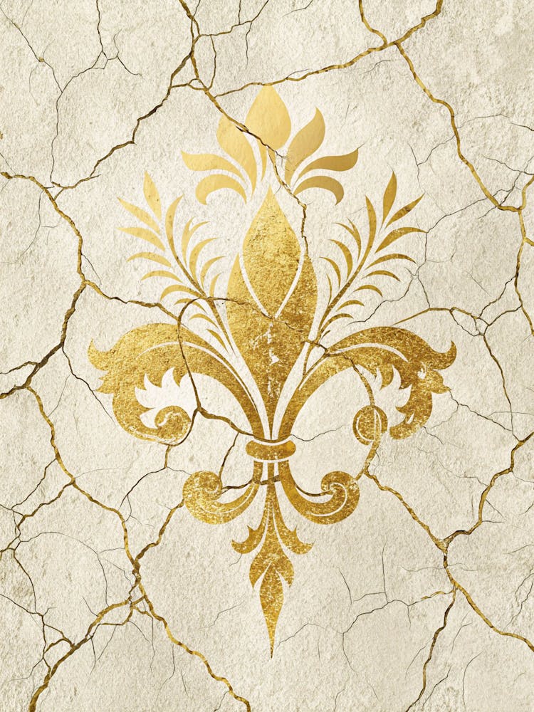 Oil Painting Style Cracked Gold Pattern On Ivory