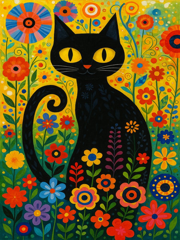 gustav Black Cat In Flower garden4