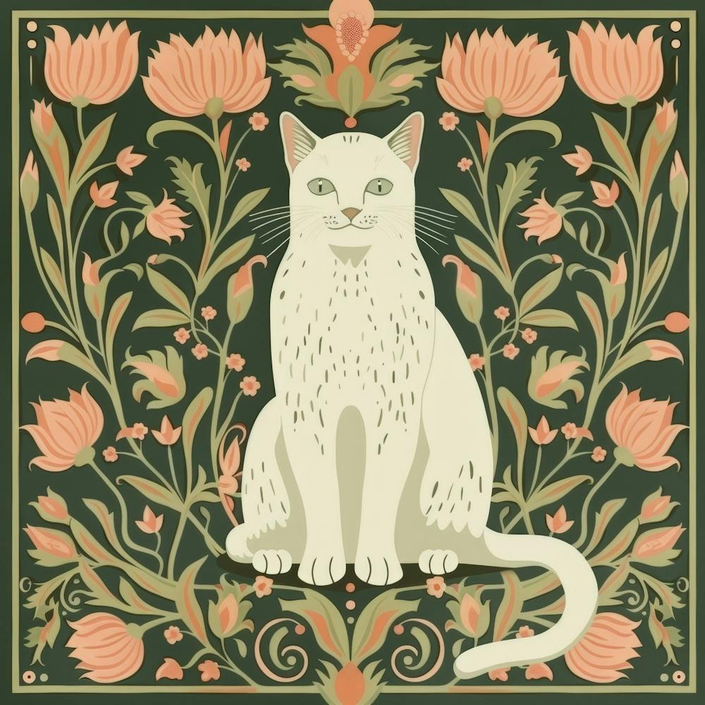 Cat In Floral Pattern