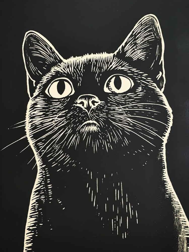 British Shorthair Linocut Blockprint 7