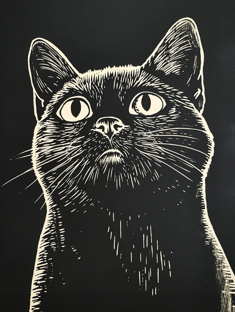 British Shorthair Linocut Blockprint 7