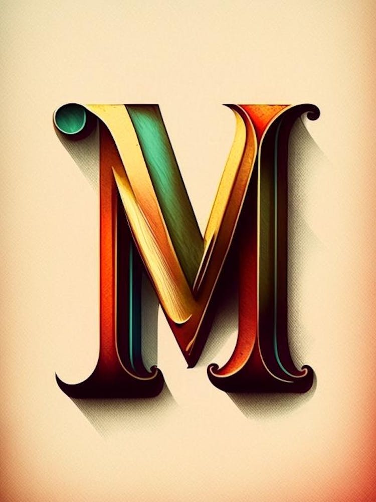 M, Letter, Alphabet Retro Drawing 1