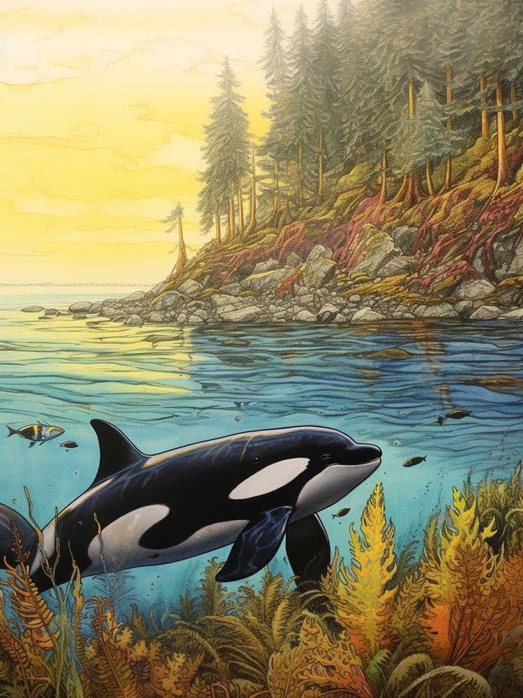 Realistic Orca Whale Storybook Style Illustration 2