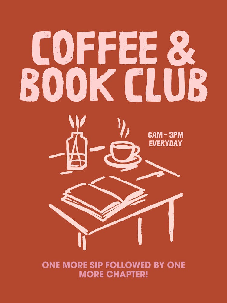 Coffee + Book Club | Coffee Lovers Print | Book Club Print | Coffee Club Print | Kitchen Wall Art | Bookish Print | Reader’s Print | Coffee Lover