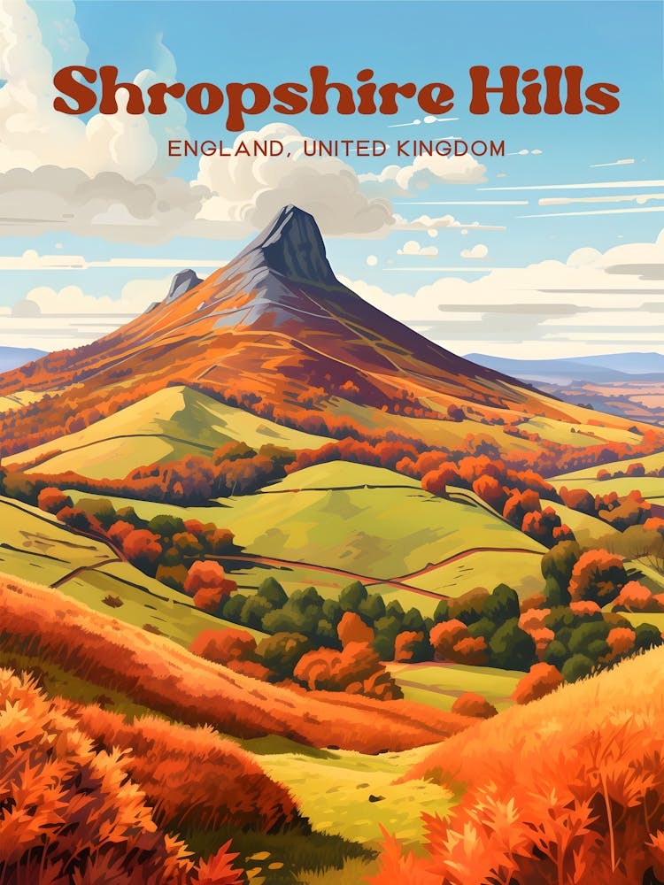 Shropshire Hills England Nature Modern Travel Illustration