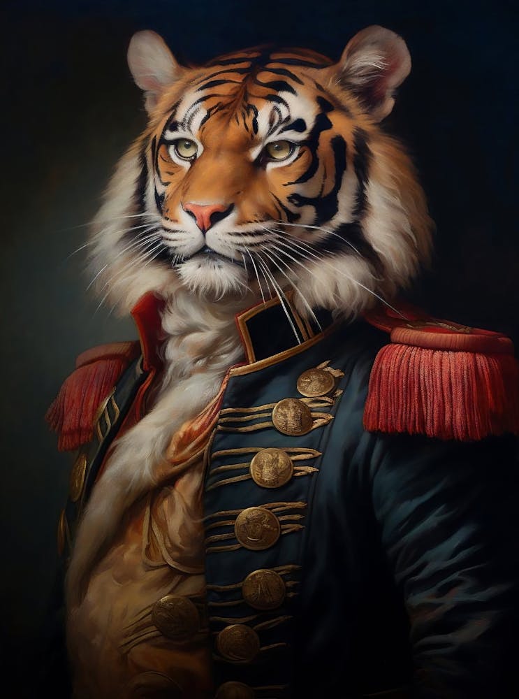 Victorian Animal Portrait, Dressed Animal Print, Royal Tiger Print, Royal Animal Posters, Renaissance Animal Portraits, Vintage Inspired Art