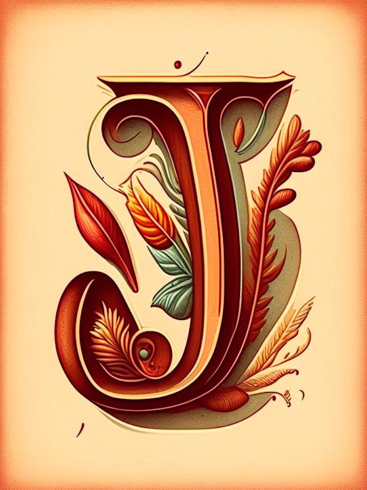 J  Jambalaya, Letter, Alphabet Retro Drawing 1
