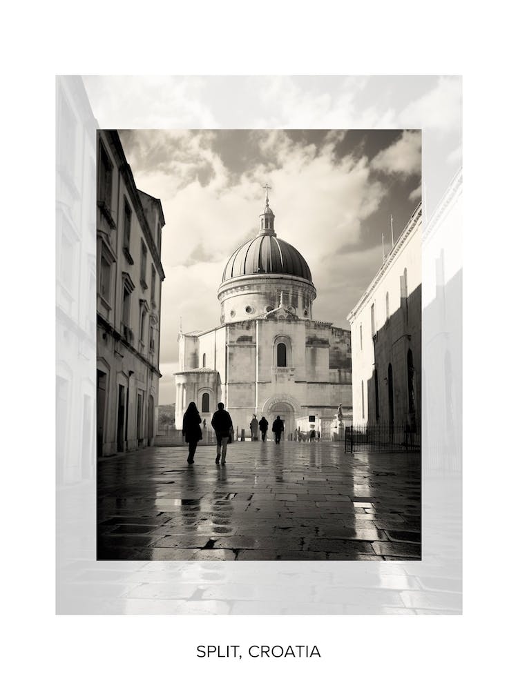 Poster Of Split, Croatia, Black And White Old Photo 2