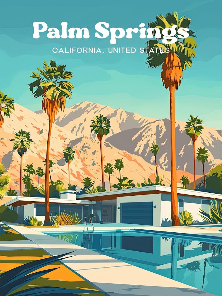 Palm Springs California Coachella Valley Digital Travel Illustration