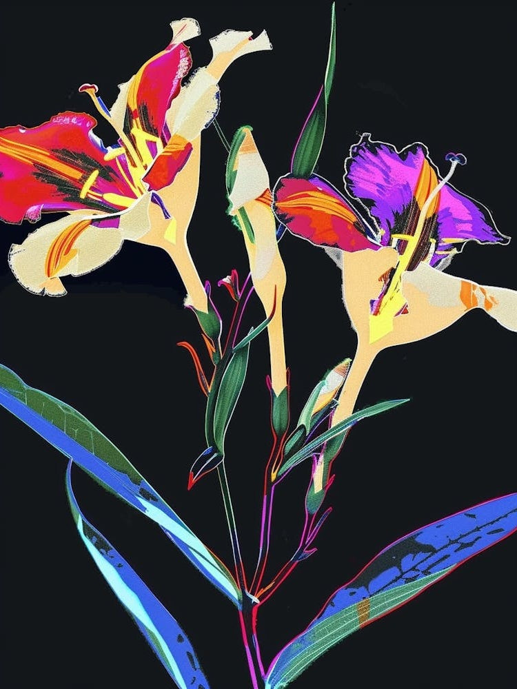 Neon Flowers On Black Lisianthus 2
