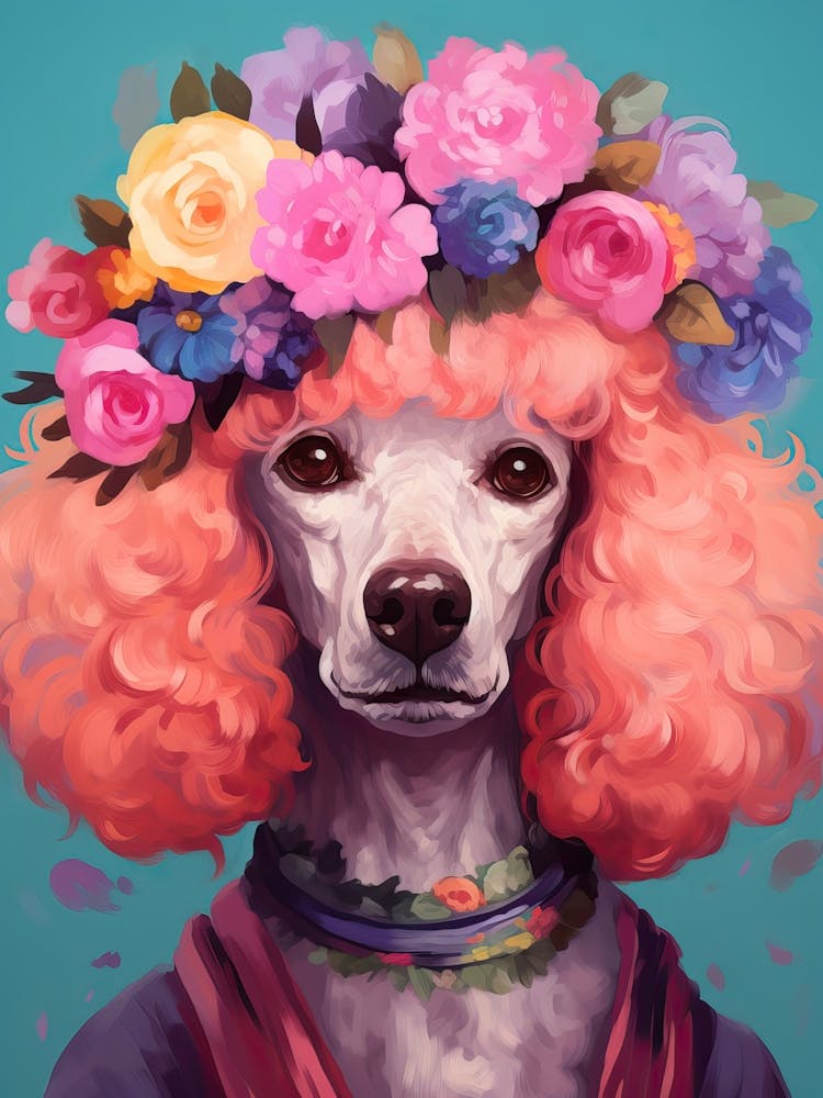 Poodle Portrait With A Flower Crown, Matisse Painting Style 1