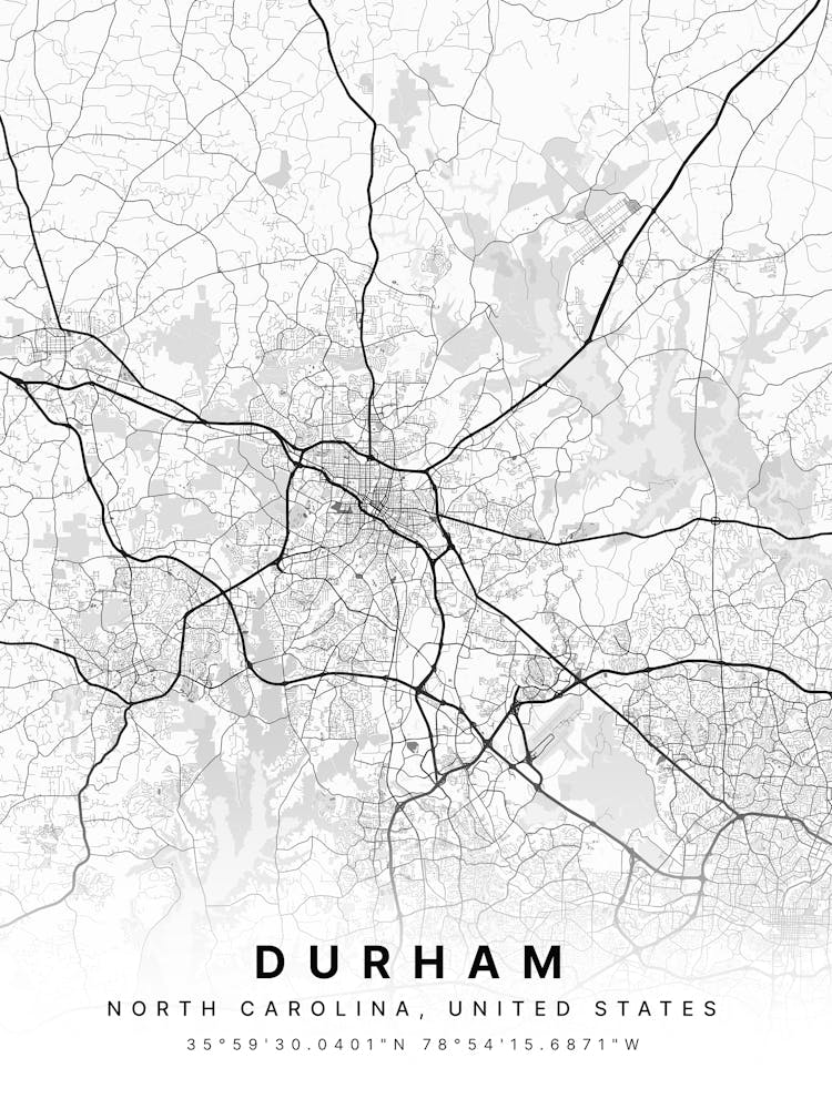 Durham North Carolina United States White Map