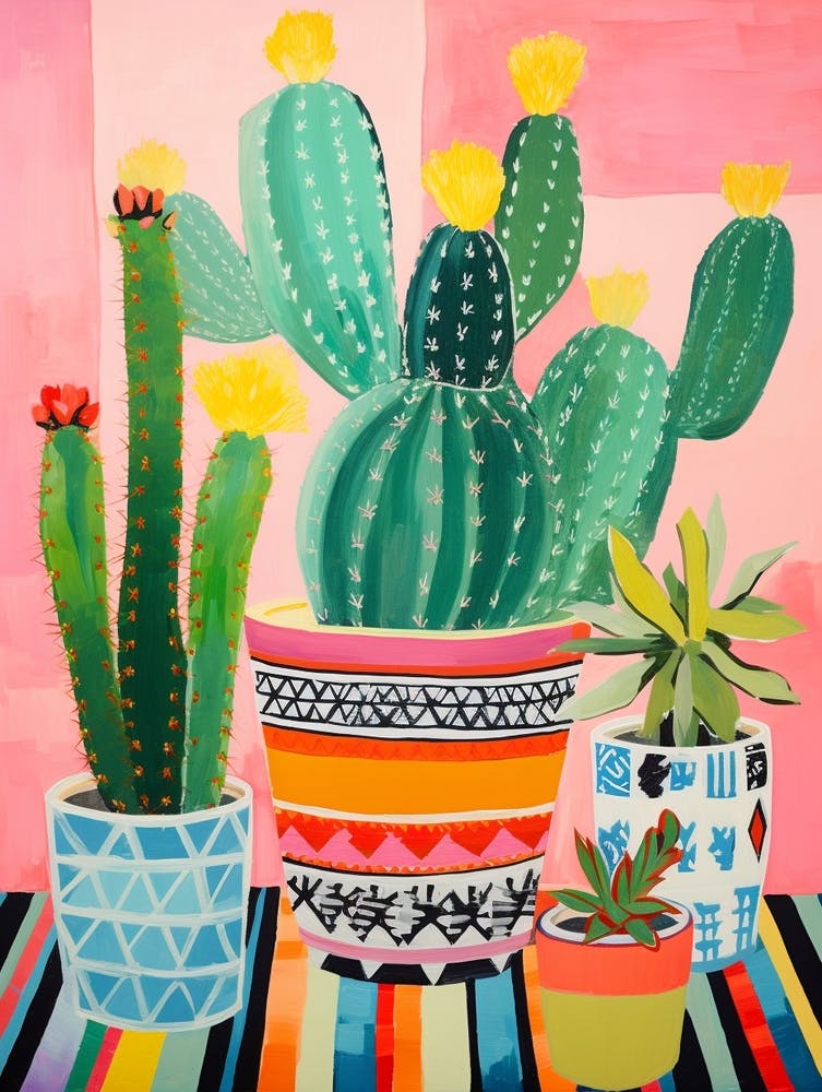 Cactus Painting Maximalist Still Life Bunny Ear Cactus 2