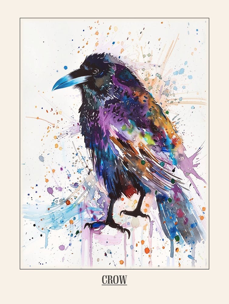 Crow Colourful Watercolour 2 Poster