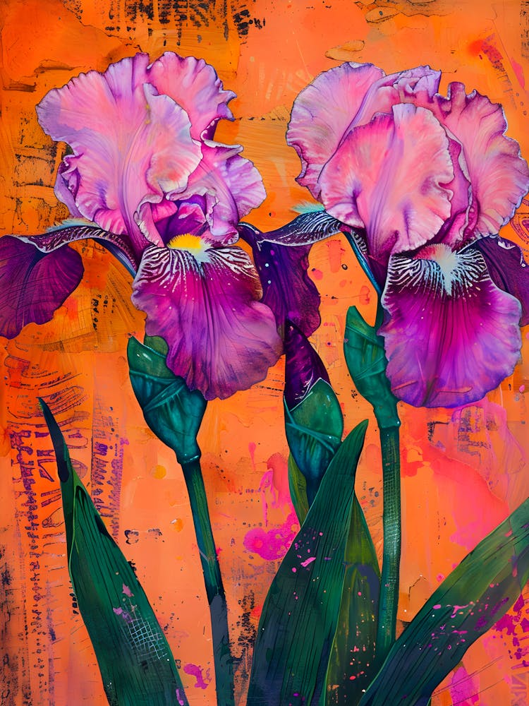 Vibrant Iris Bloom Bold Floral Art In Fiery Orange And Purple Hues