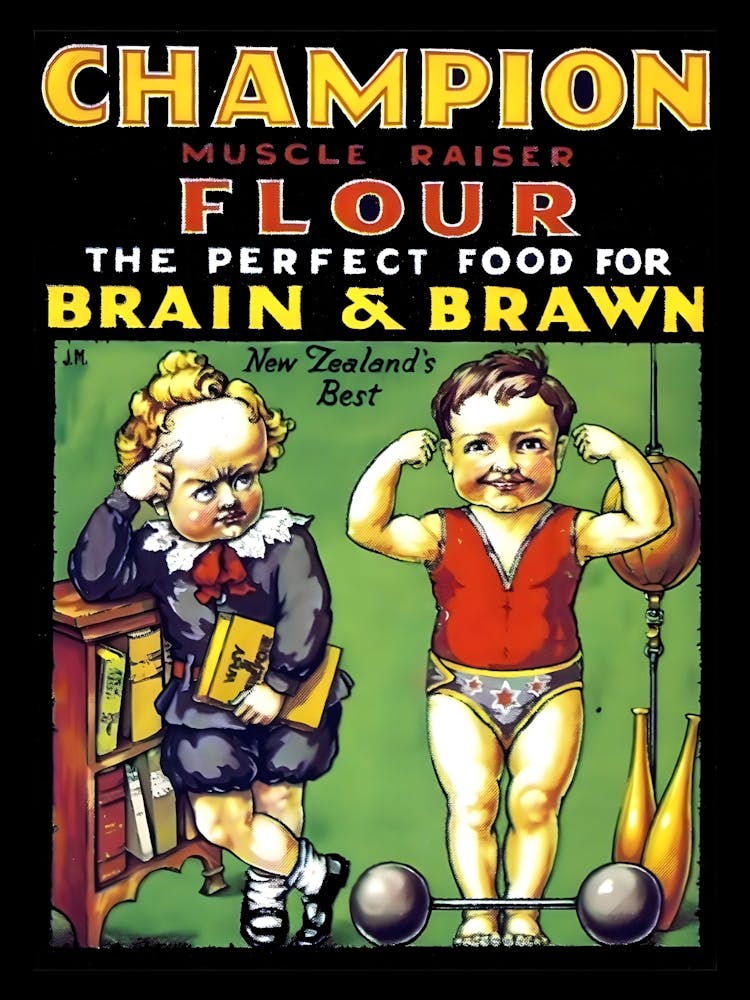 Muscle Raiser Flour, Funny Vintage Label