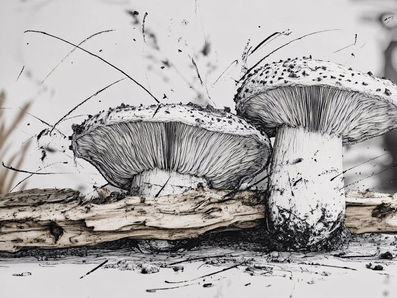 Two Mushrooms On A Log